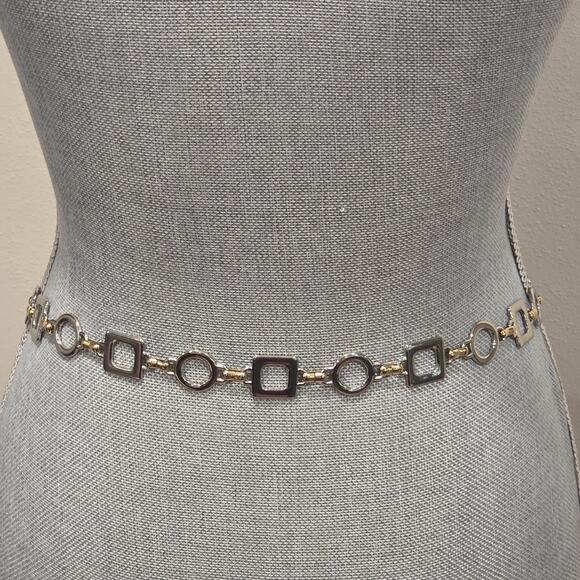Geometric Chain Belt Silver Gold Tone Squares Circles Adjustable Waist Belt O/S main image 7